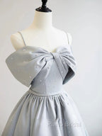 A-Line Satin Gray Long Formal Prom Dresses, Gray Long Formal Dresses