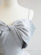 A-Line Satin Gray Long Formal Prom Dresses, Gray Long Formal Dresses