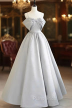 A-Line Satin Gray Long Formal Prom Dresses, Gray Long Formal Dresses