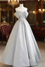 A-Line Satin Gray Long Formal Prom Dresses, Gray Long Formal Dresses
