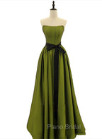 A-line Satin Green Long Party Dresses Formal Dresses, Green Long Evening Dresses Formal Prom Dresses