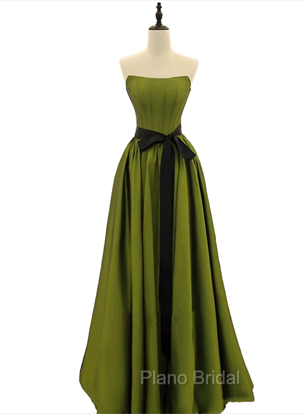 A-line Satin Green Long Party Dresses Formal Dresses, Green Long Evening Dresses Formal Prom Dresses