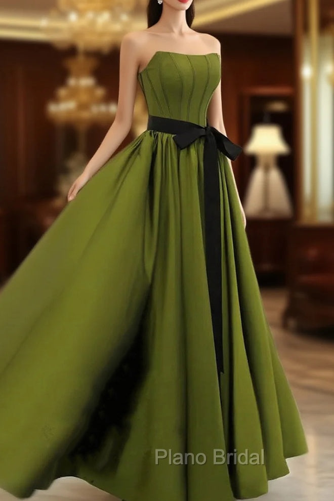 A-line Satin Green Long Party Dresses Formal Dresses, Green Long Evening Dresses Formal Prom Dresses Main image