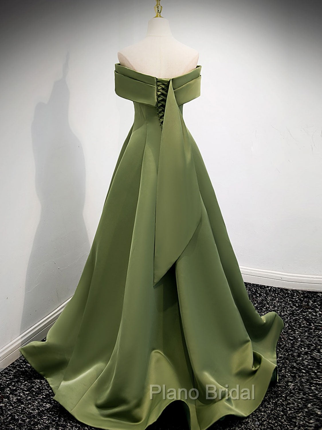 A-Line Satin Green Long Formal Prom Dresses, Green Formal Dresses Secondary image