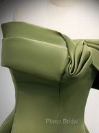 A-Line Satin Green Long Formal Prom Dresses, Green Formal Dresses