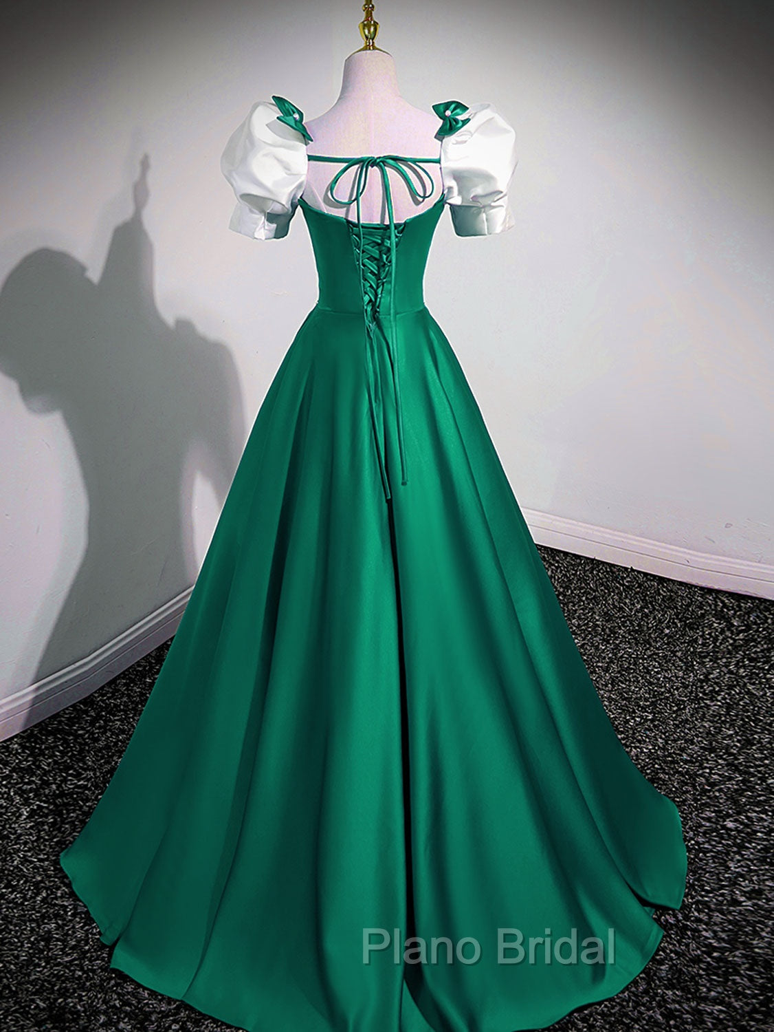 A-Line Satin Green Long Formal Prom Dresses, Green A-Line Formal Dresses Secondary image