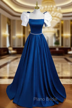 A-Line Satin Green Long Formal Prom Dresses, Green A-Line Formal Dresses