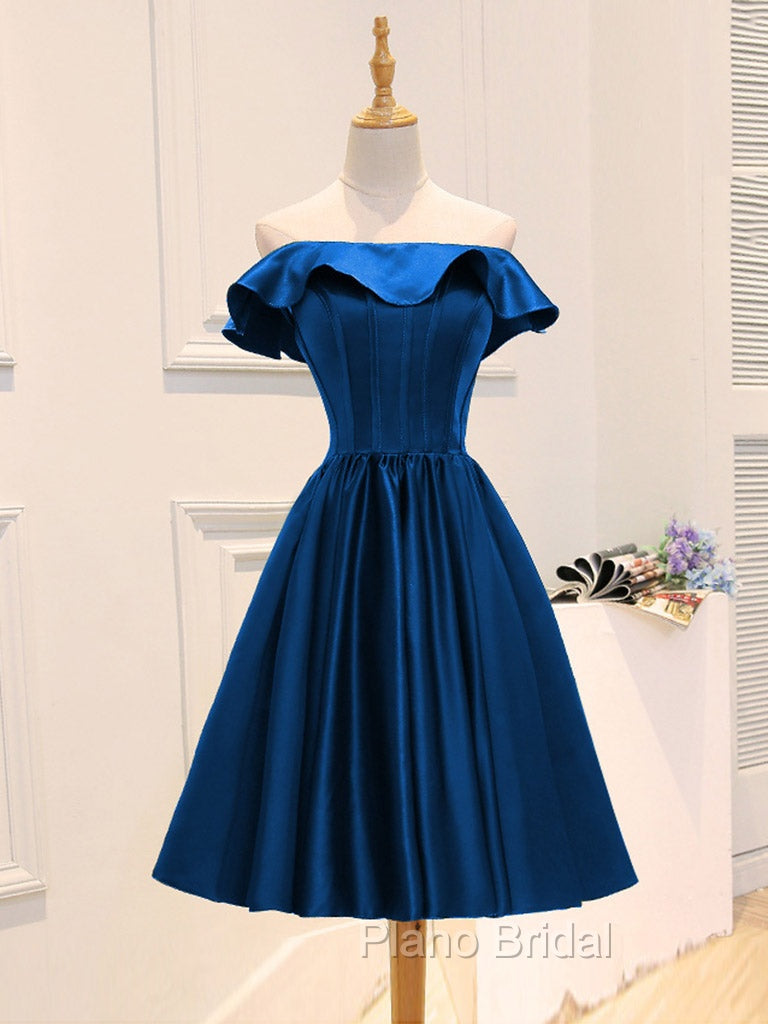 A-Line Satin Green Short Formal Prom Dresses, Green Homecoming Dresses