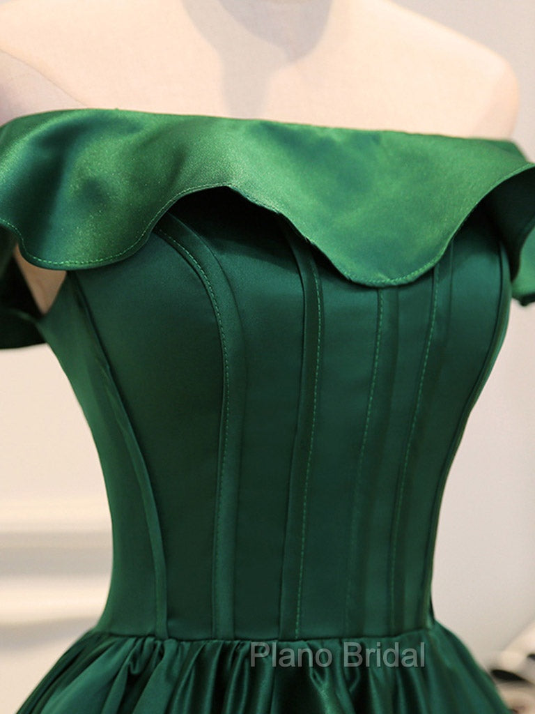A-Line Satin Green Short Formal Prom Dresses, Green Homecoming Dresses