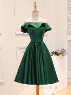 A-Line Satin Green Short Formal Prom Dresses, Green Homecoming Dresses