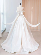 A-Line Satin Ivory Long Formal Prom Dresses, Ivory Long Formal Dresses