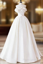 A-Line Satin Ivory Long Formal Prom Dresses, Ivory Long Formal Dresses