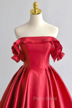 A-Line Satin Long Formal Prom Dresses, Elegant Off The Shoulder Evening Party Dresses