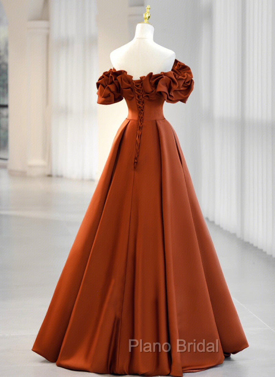 A-line Satin Off Shoulder Sweetheart Long Formal Prom Dresses, Satin Floor Length Party Dresses