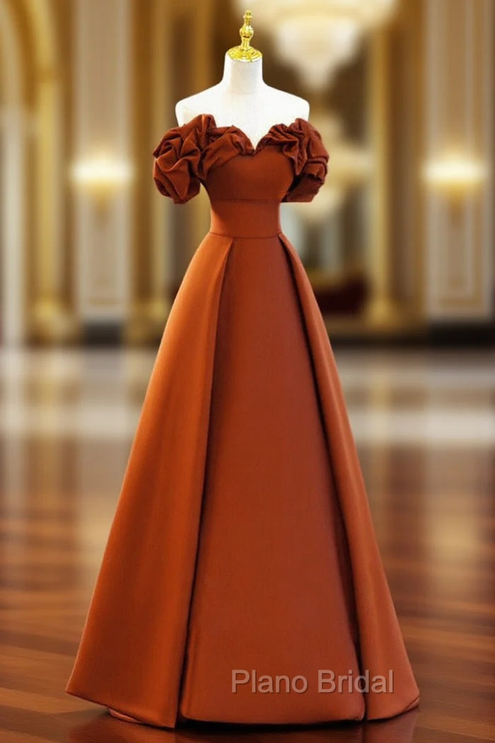 A-line Satin Off Shoulder Sweetheart Long Formal Prom Dresses, Satin Floor Length Party Dresses Main image