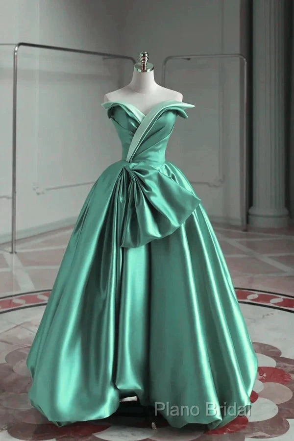 A-Line Satin Off-The-Shoulder Long Formal Prom Dresses Wedding Dresses