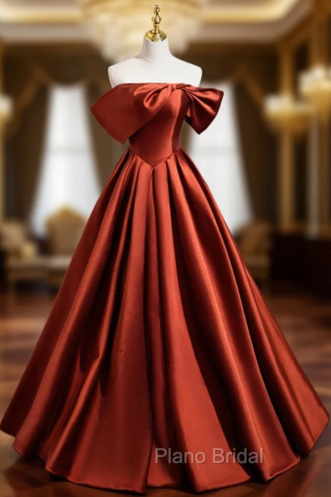 A-Line Satin Off the Shoulder Formal Prom Dresses Main image