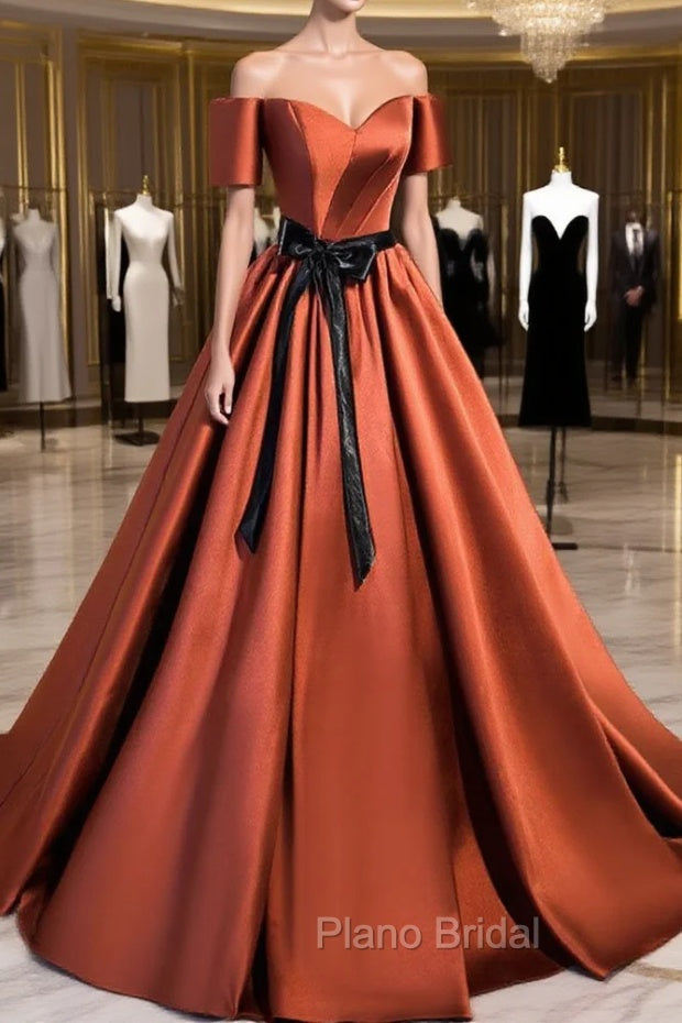 A Line Satin Orange Long Formal Prom Dresses, Orange Formal Bridesmaid Dresses
