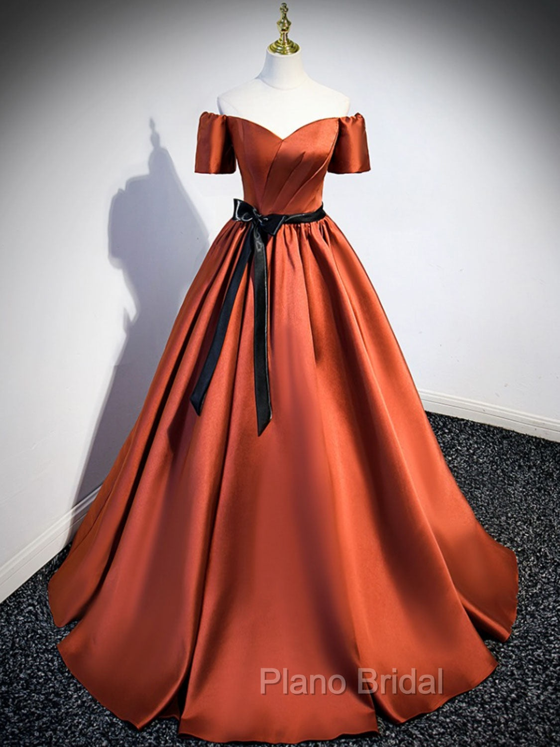 A Line Satin Orange Long Formal Prom Dresses, Orange Formal Bridesmaid Dresses Main image