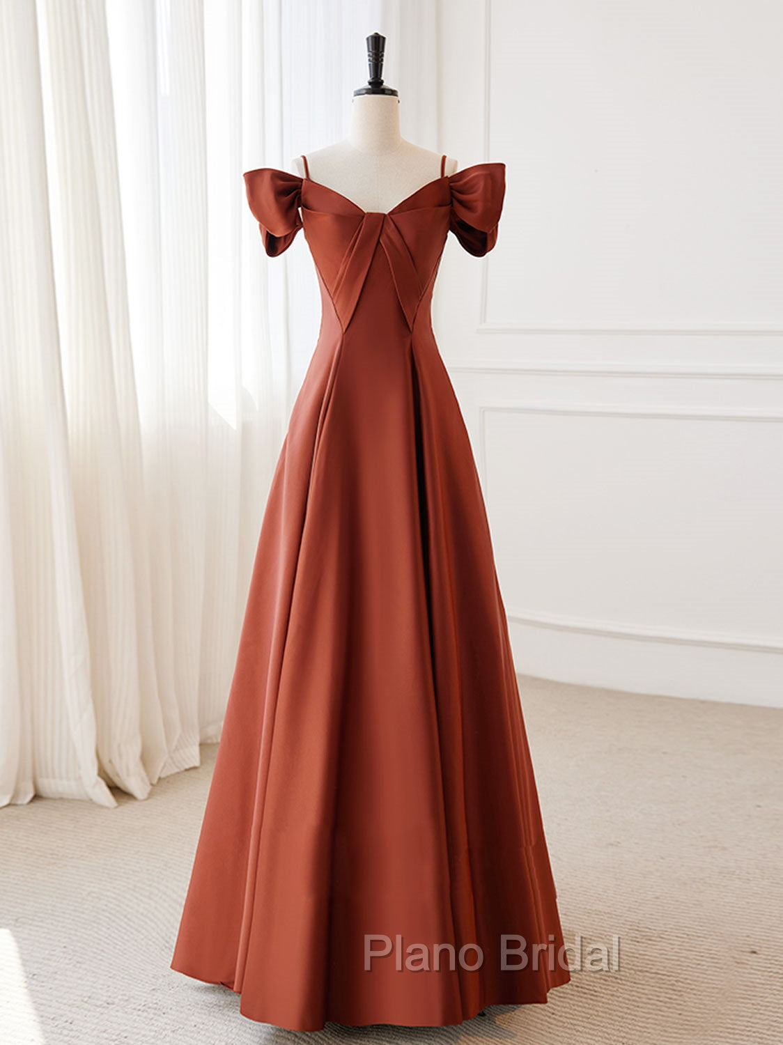 A-Line Satin Orange Long Formal Prom Dresses, Orange Long Formal Dresses