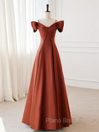A-Line Satin Orange Long Formal Prom Dresses, Orange Long Formal Dresses