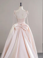 A-Line Satin Pink Champagne Long Formal Prom Dresses, Pink Champagne Long Prom Dresses