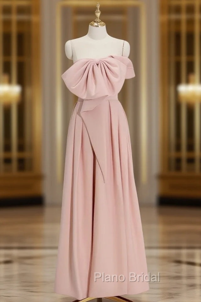 A-Line Satin Pink Long Formal Prom Dresses, Pink Long Formal Dresses