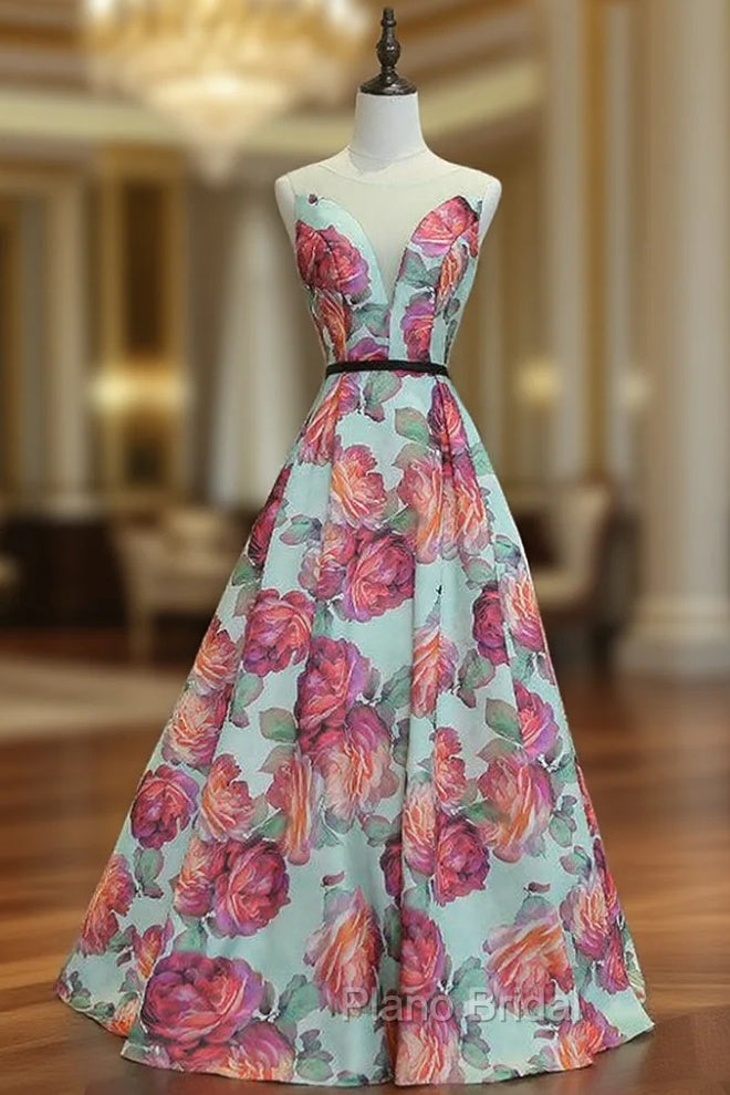 A-line Satin Print Formal Prom Dresses Main image
