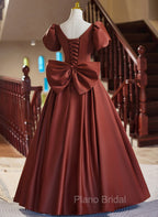 A-line Satin Short Sleeves Long Formal Prom Dresses, Satin Simple Evening Dresses