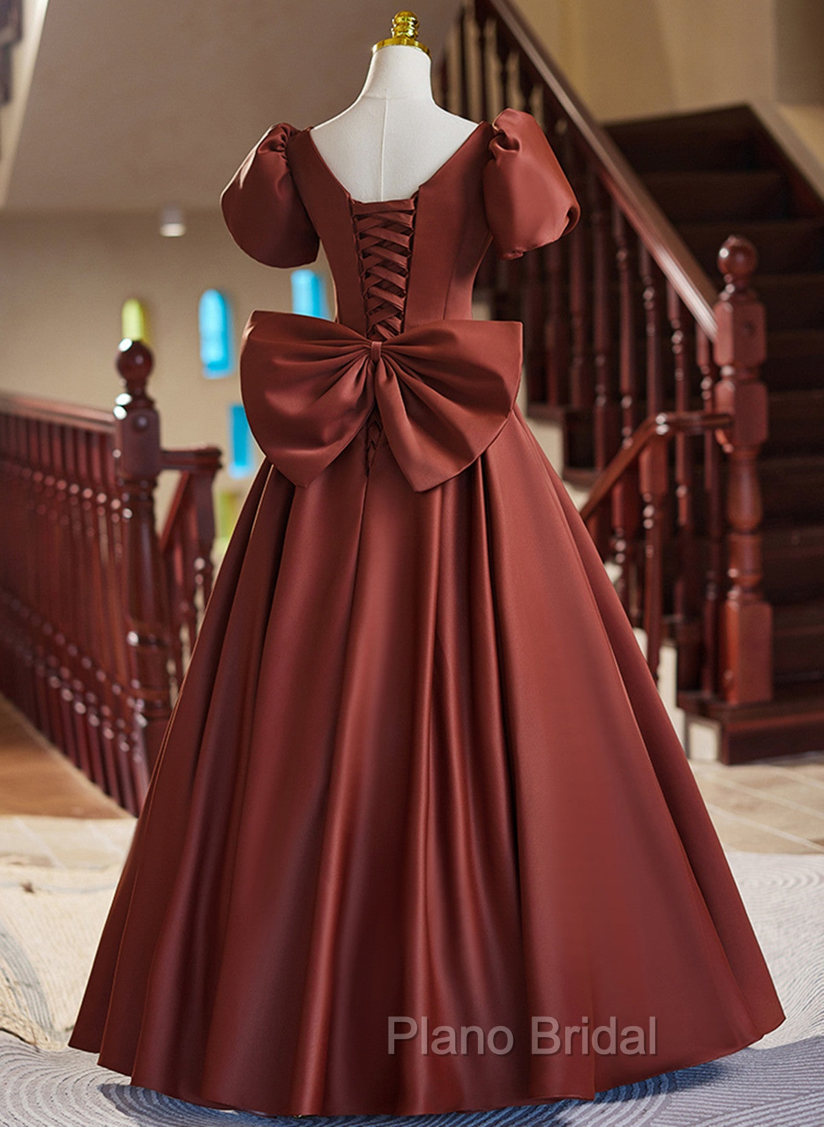 A-line Satin Short Sleeves Long Formal Prom Dresses, Satin Simple Evening Dresses