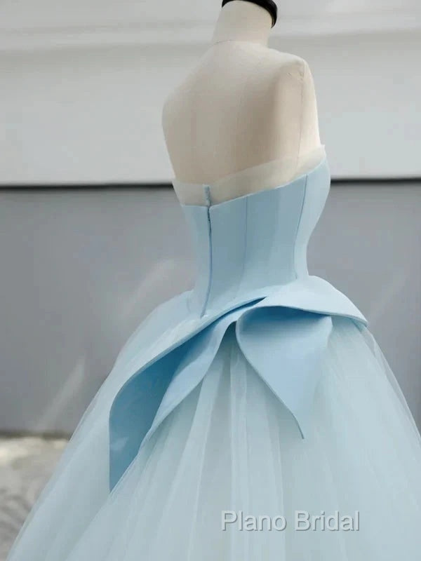 A-Line Satin Tulle Blue Quinceanera Dresses Long Formal Prom Dresses Ball Gown Off Shoulder Secondary image