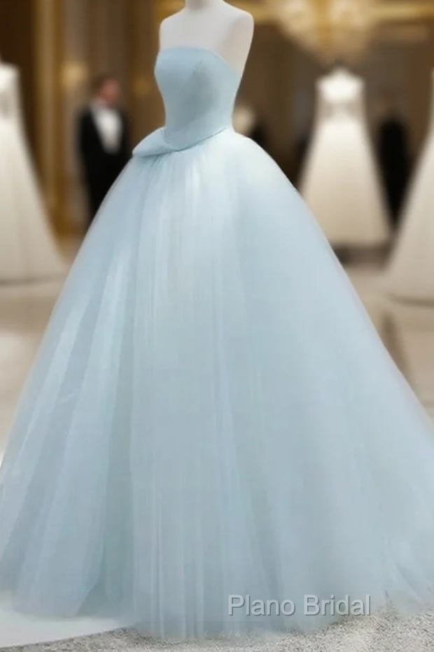 A-Line Satin Tulle Blue Quinceanera Dresses Long Formal Prom Dresses Ball Gown Off Shoulder Main image