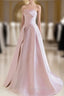 A-Line  Satin Tulle Pink Long Formal Prom Dresses, Pink Long Formal Dresses