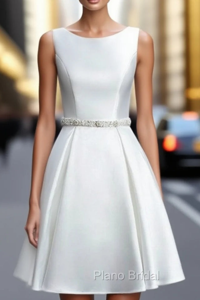A-Line Satin Vintage White Ivory Short Wedding Dresses Main image