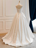 A-Line Satin White Long Formal Prom Dresses, White Long Formal Dresses