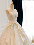 A-Line Satin White Long Formal Prom Dresses, White Long Formal Dresses