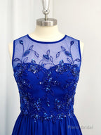 A-line Scoop Appliques Lace Floor-Length Chiffon Dress