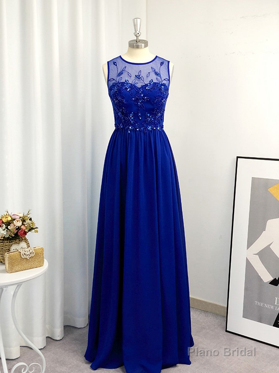 A-line Scoop Appliques Lace Floor-Length Chiffon Dress Main image