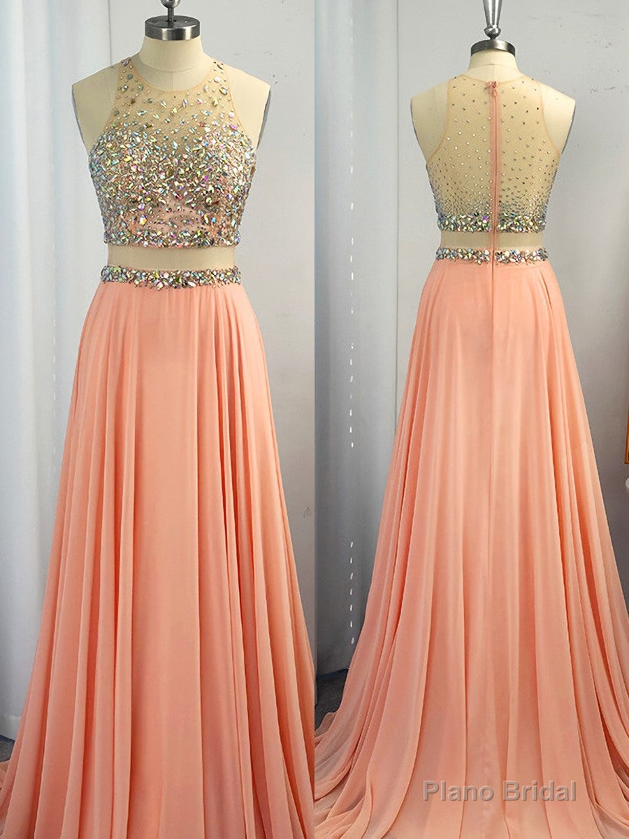 A-line Scoop Beading Sweep Train Chiffon Dress