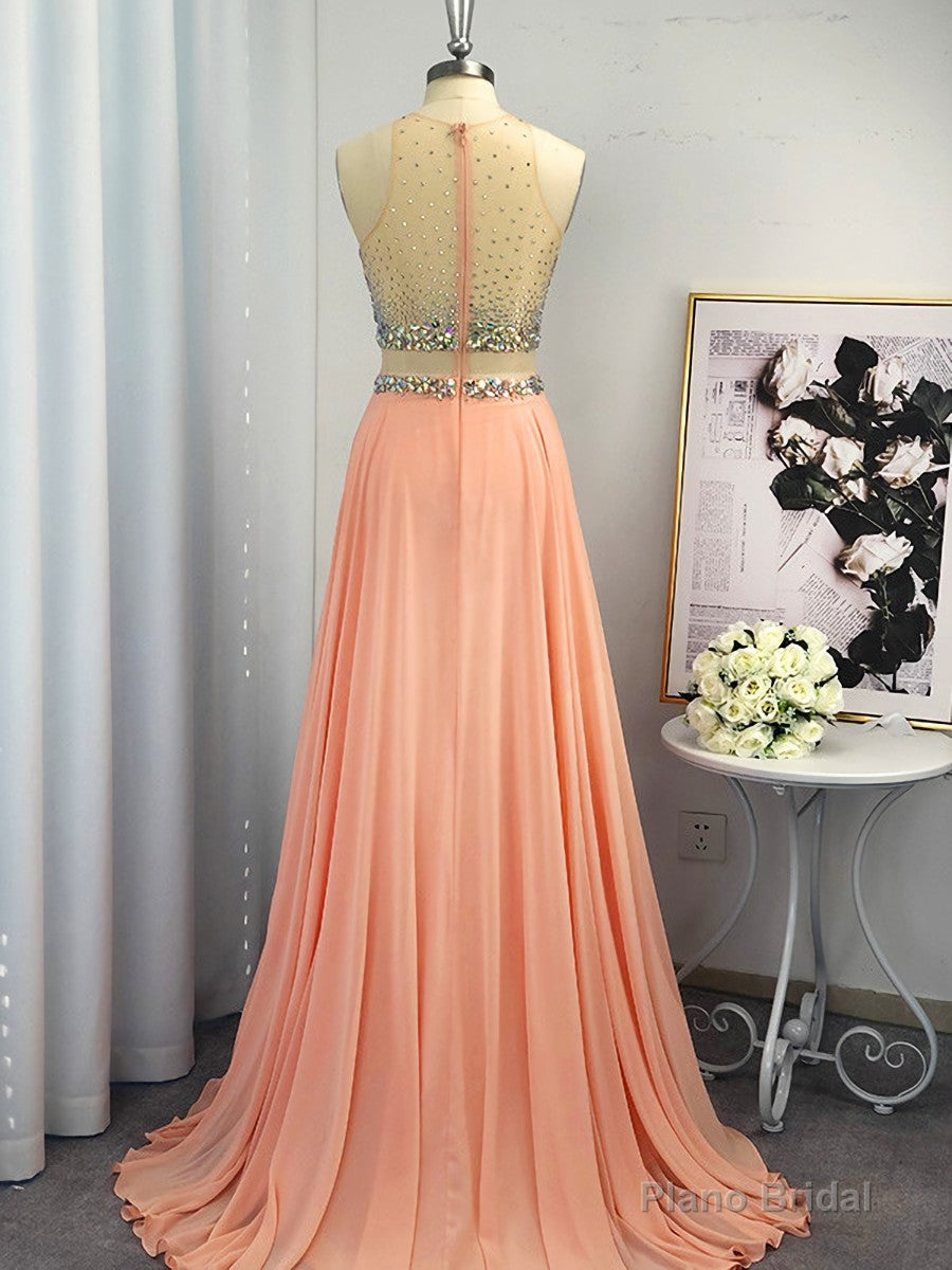 A-line Scoop Beading Sweep Train Chiffon Dress Secondary image