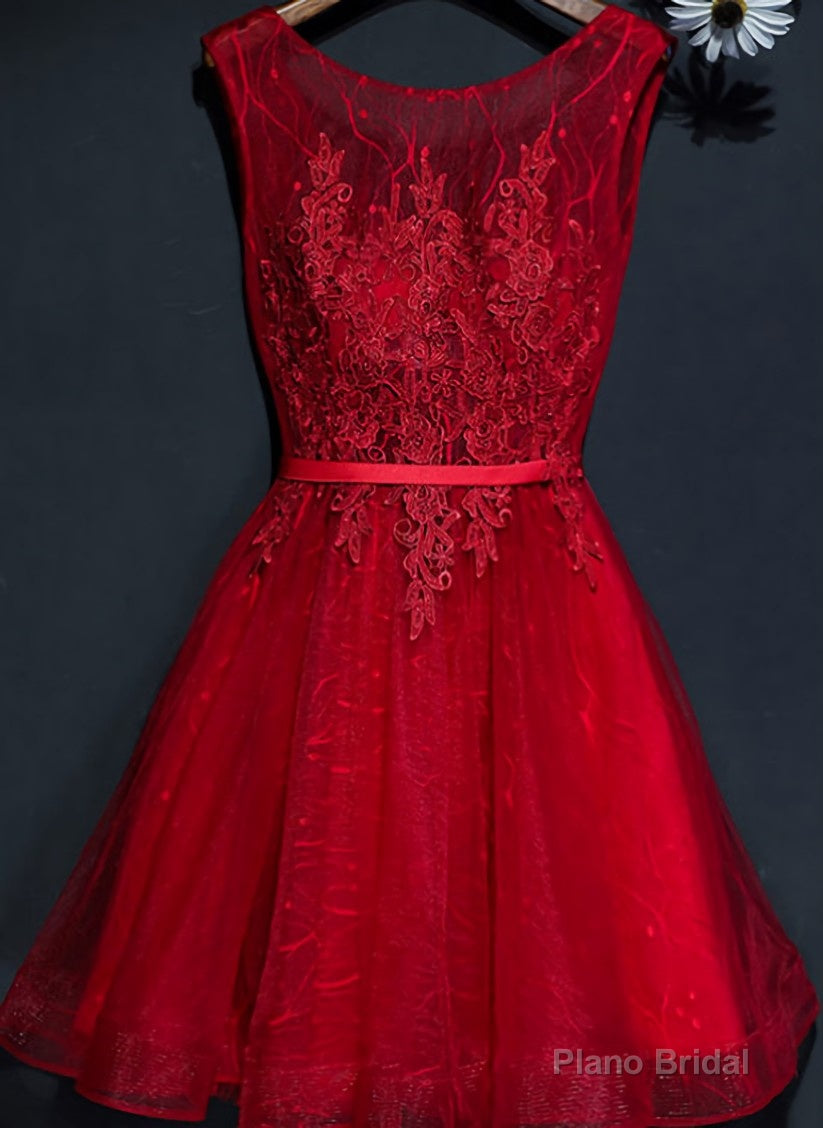 A-line Scoop Burgundy Short Prom Dress Chic Homecoming Dress Main image