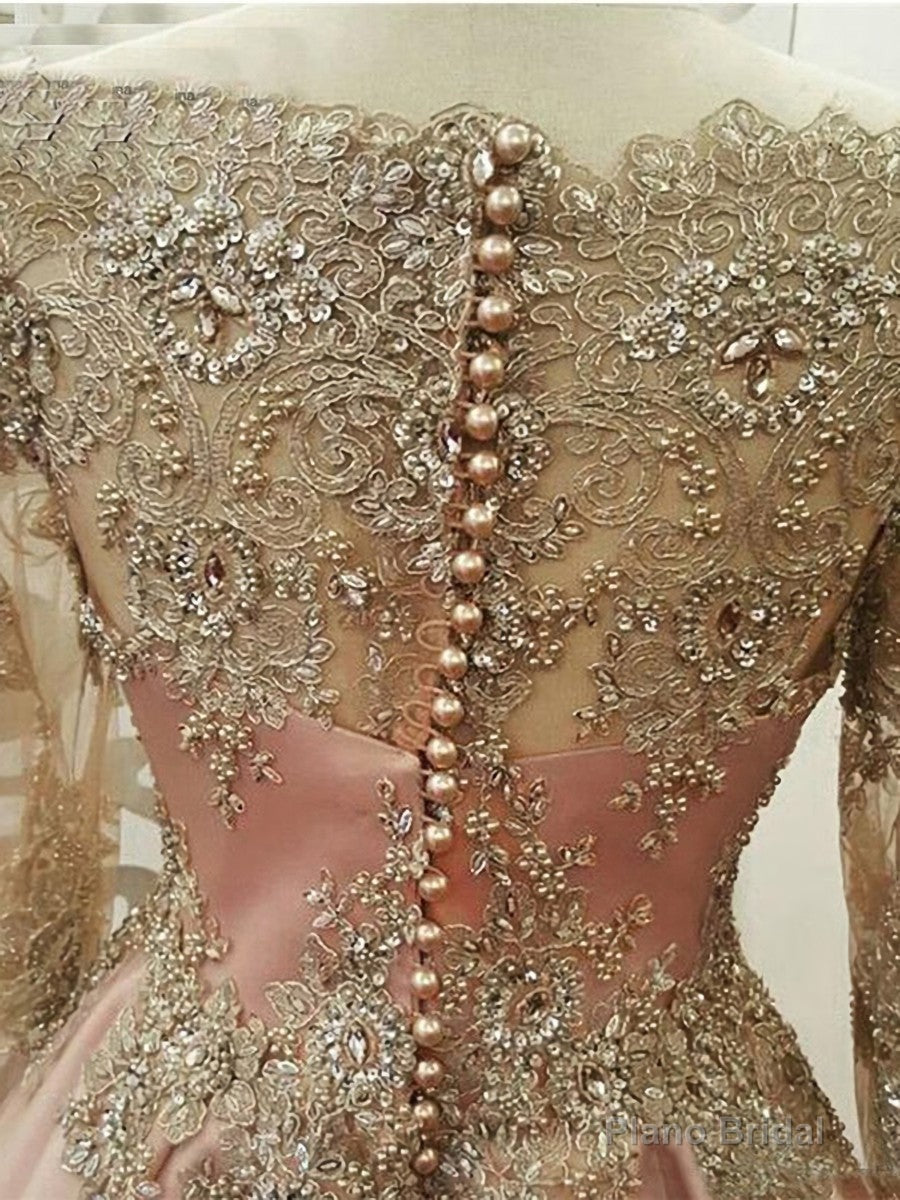 A-line Scoop Long Sleeves Appliques Lace Floor-Length Tulle Dress Secondary image