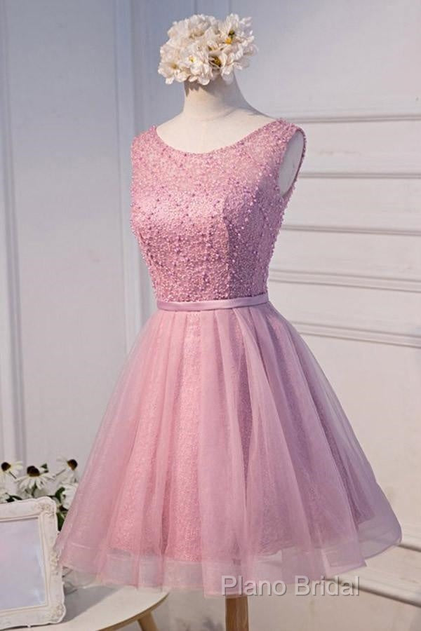 A-Line Scoop Neck Short Tulle Homecoming Dresses With Beading Secondary image