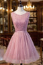 A-Line Scoop Neck Short Tulle Homecoming Dresses With Beading