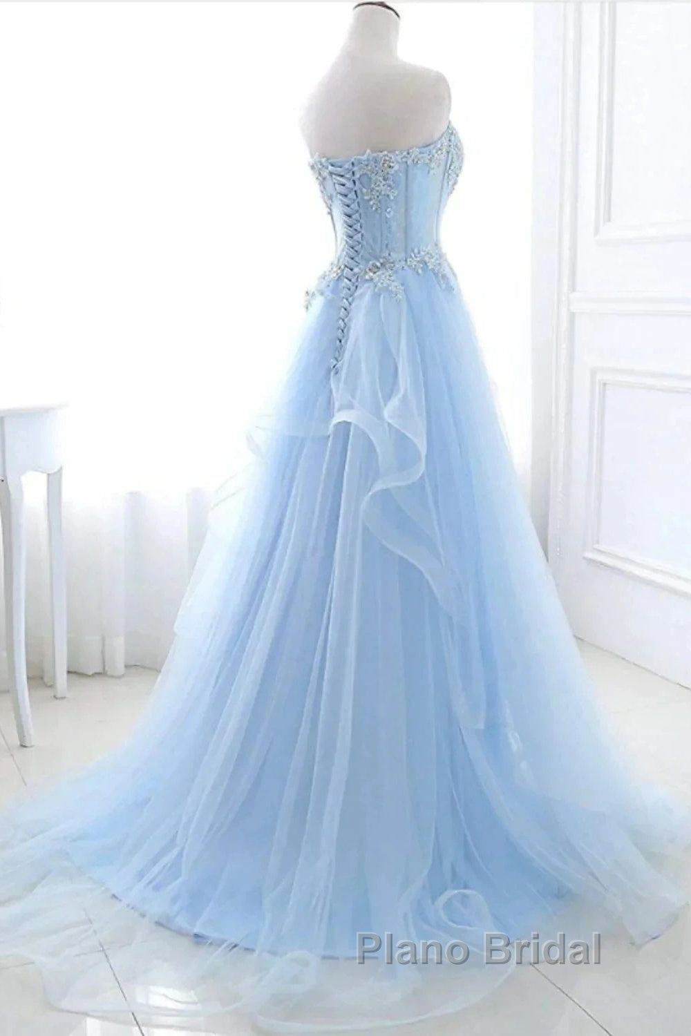 A-Line Sexy Engagement Formal Prom Birthday Dresses Strapless Sleeveless  Lace Pleats