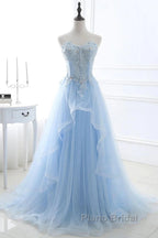 A-Line Sexy Engagement Formal Prom Birthday Dresses Strapless Sleeveless  Lace Pleats