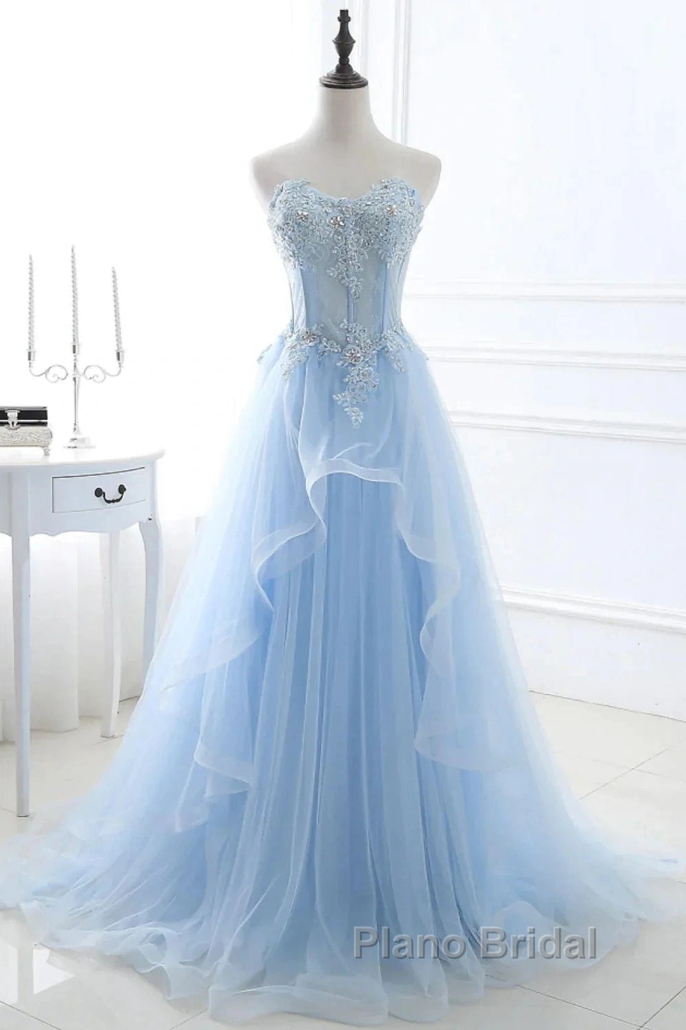 A-Line Sexy Engagement Formal Prom Birthday Dresses Strapless Sleeveless  Lace Pleats