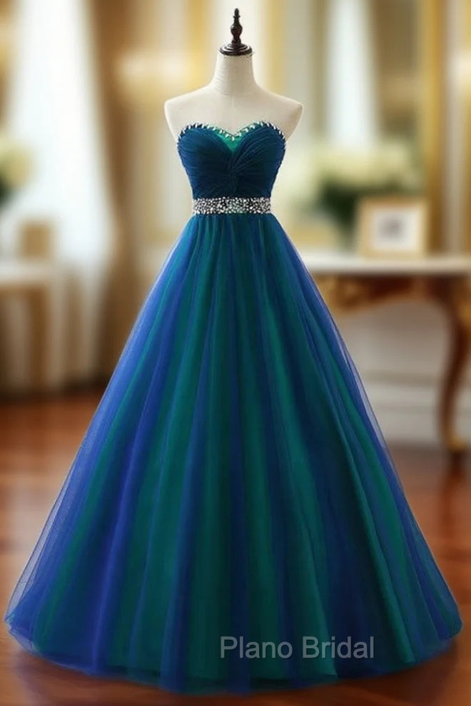 A Line Sexy Sweetheart Soft Tulle Long Formal Prom Dresses With Crystal Main image