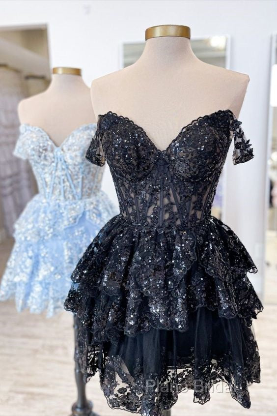 A-Line Short Black Formal Prom Dresses Sheer Corset Bodice Homecoming Dresses Secondary image