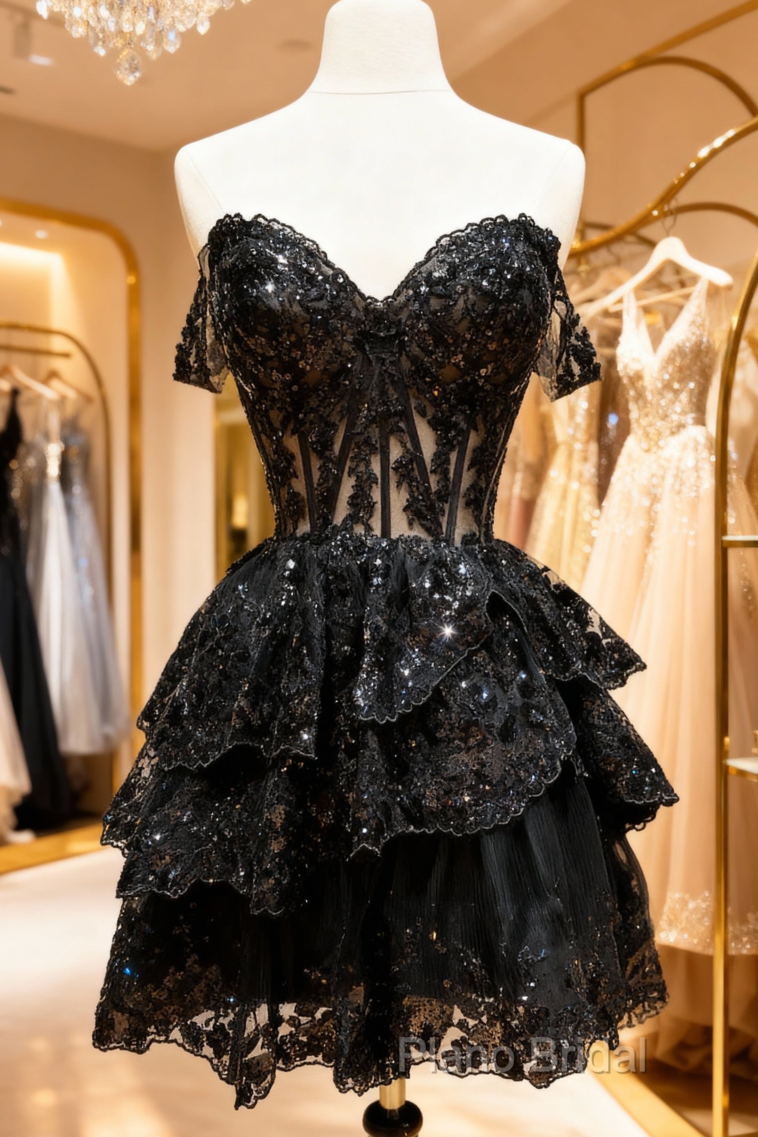 A-Line Short Black Formal Prom Dresses Sheer Corset Bodice Homecoming Dresses Main image